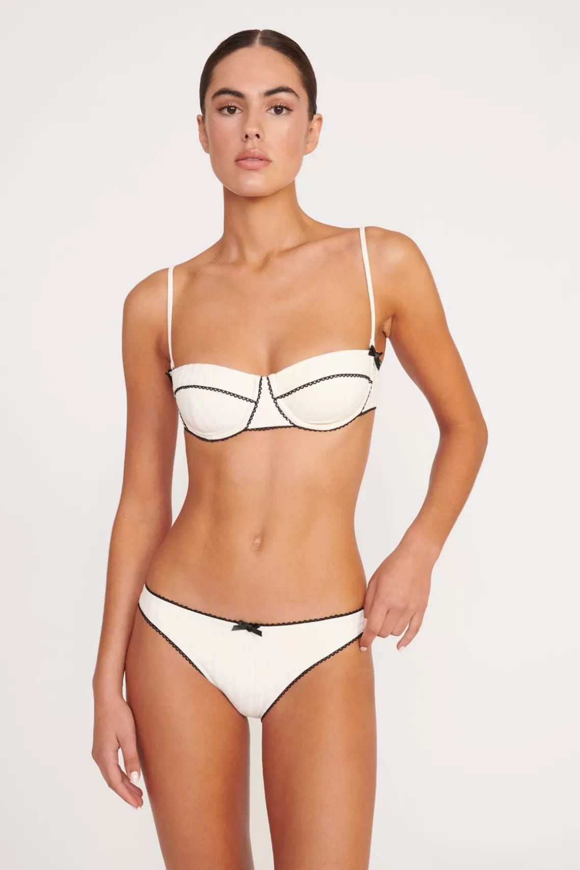 STAUD JO BALCONETTE BIKINI TOP  IVORY BLACK