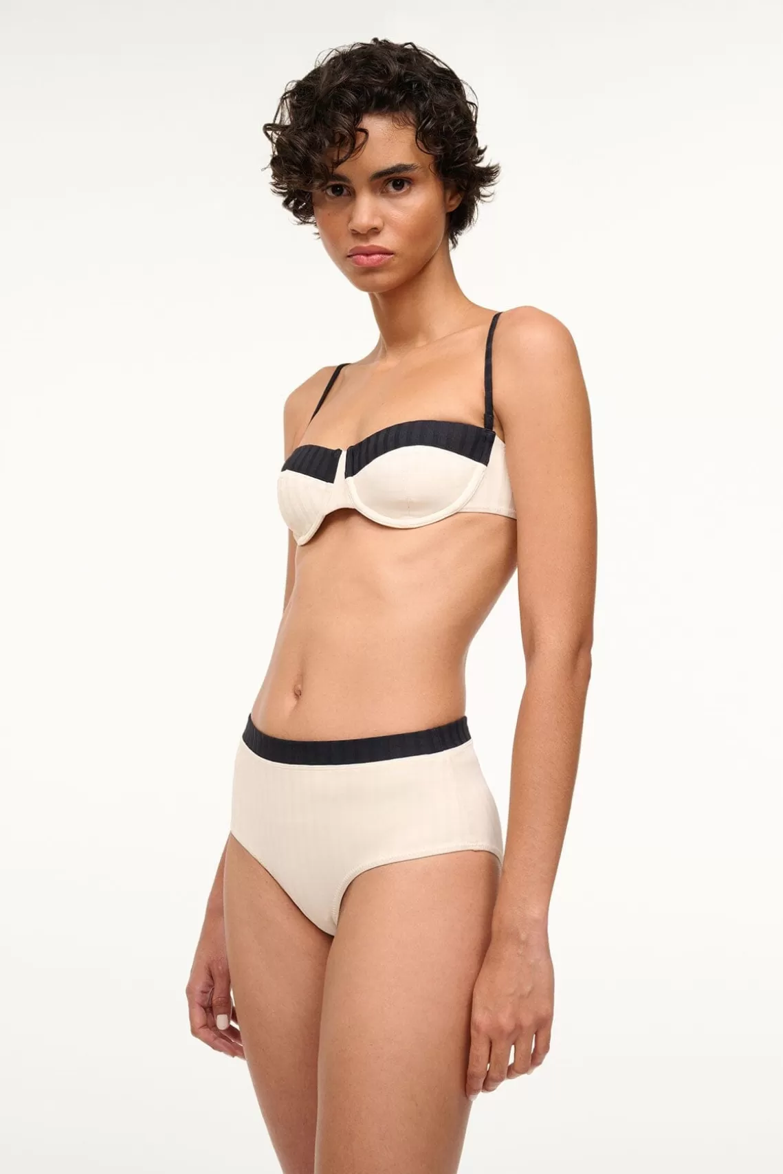 STAUD JO BALCONETTE BIKINI TOP  IVORY BLACK