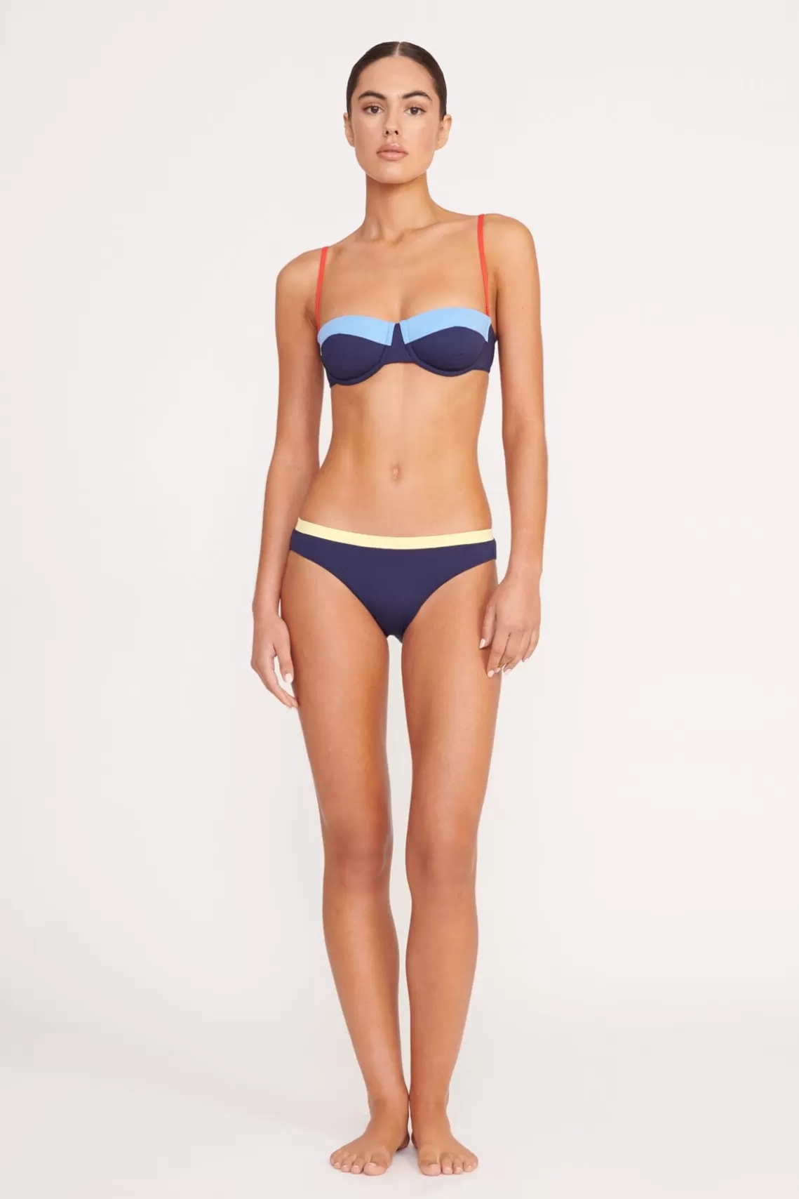 STAUD JO BALCONETTE BIKINI TOP  NAVY COLORBLOCK