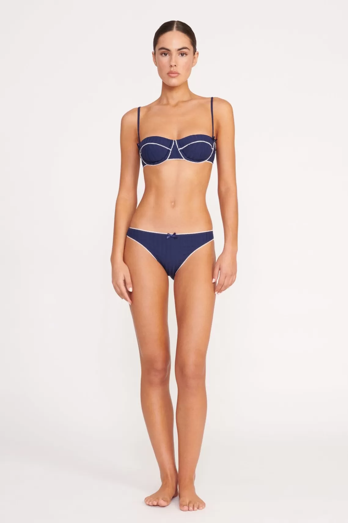 STAUD JO BALCONETTE BIKINI TOP  NAVY WHITE