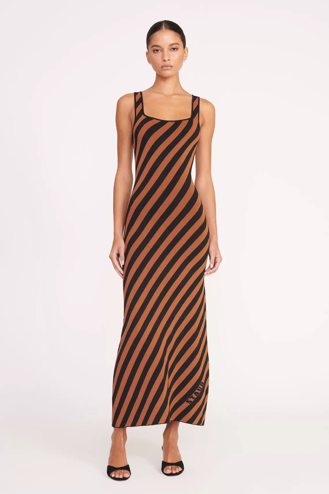 STAUD KATIE DRESS  BLACK TAN SEASHORE STRIPE