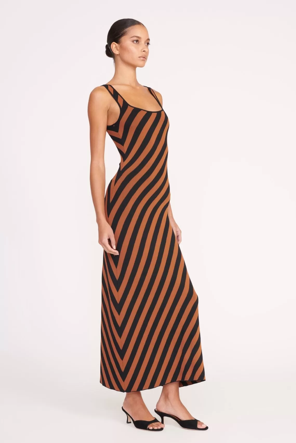 STAUD KATIE DRESS  BLACK TAN SEASHORE STRIPE