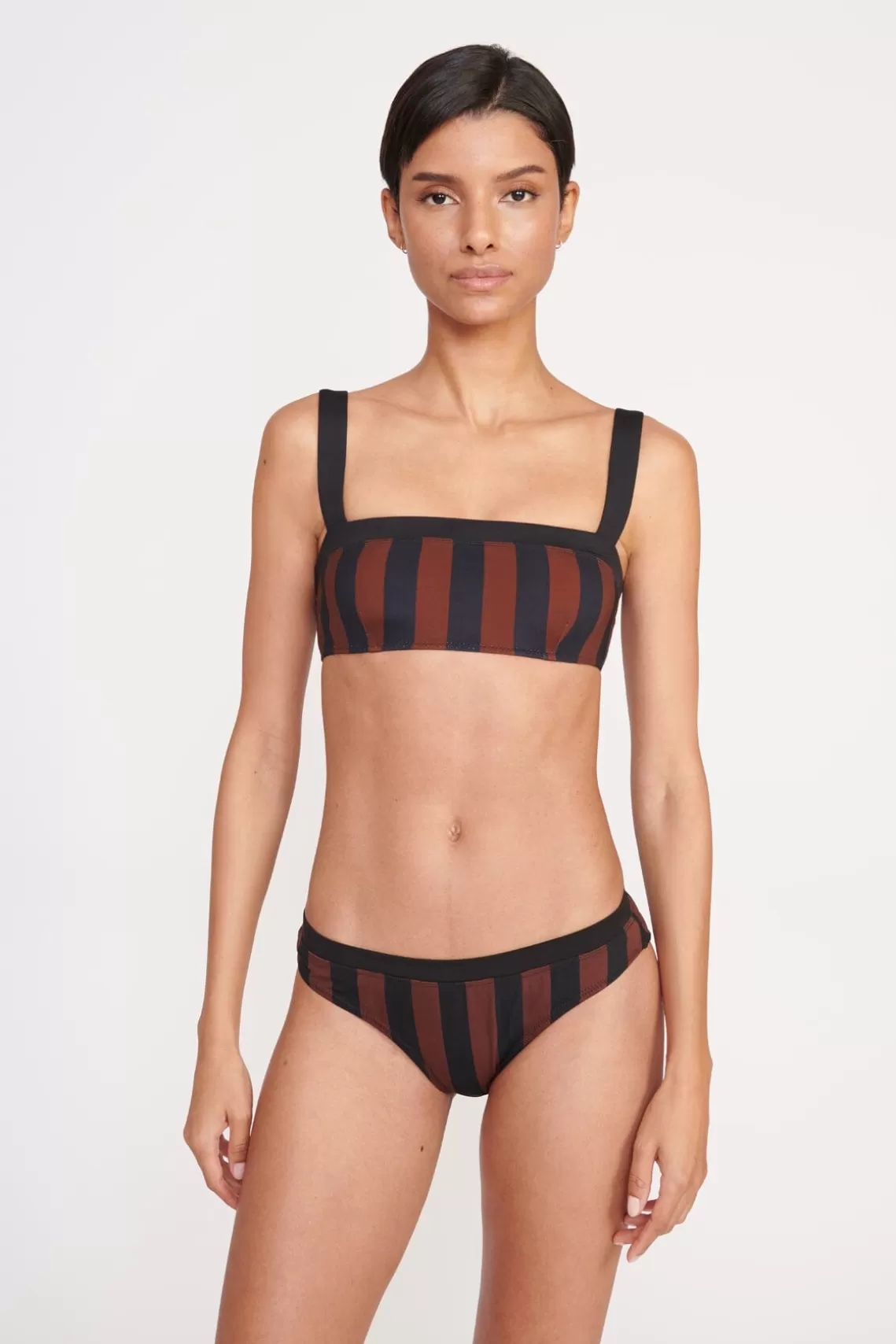 STAUD LIV BIKINI TOP  BLACK TAN SEASHORE STRIPE