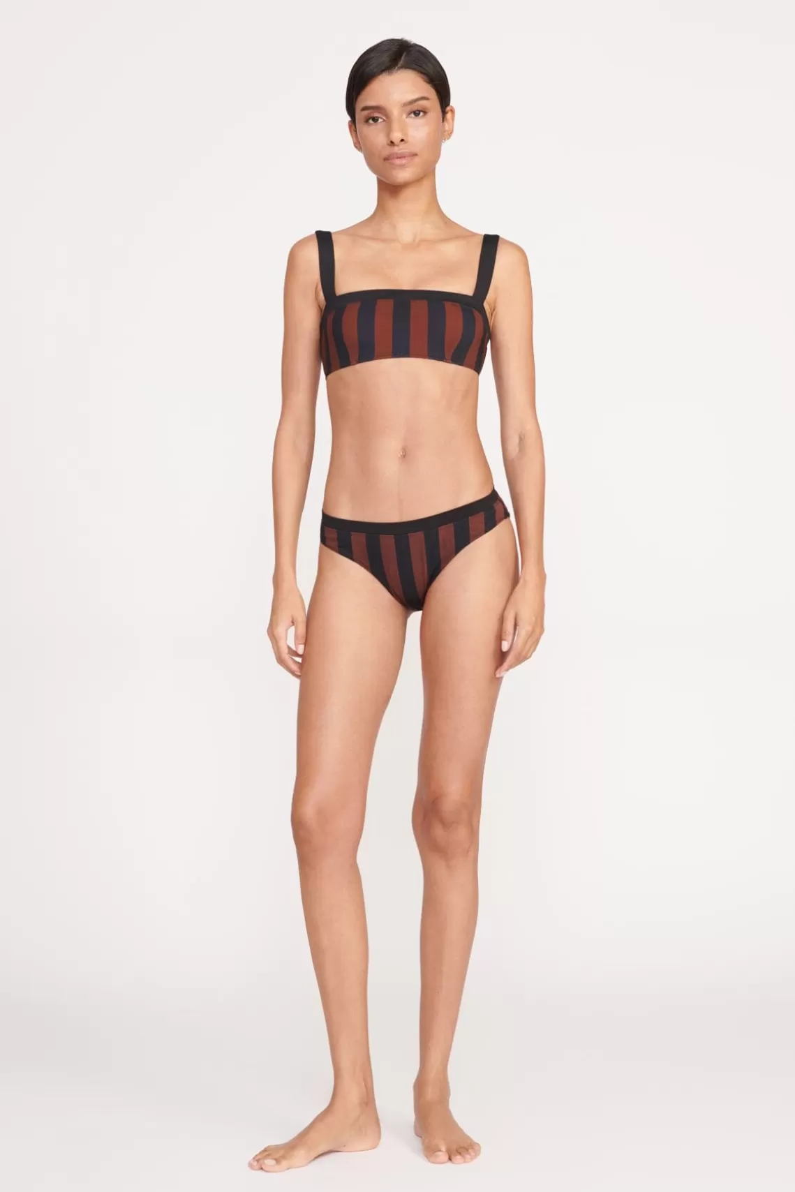 STAUD LIV BIKINI TOP  BLACK TAN SEASHORE STRIPE