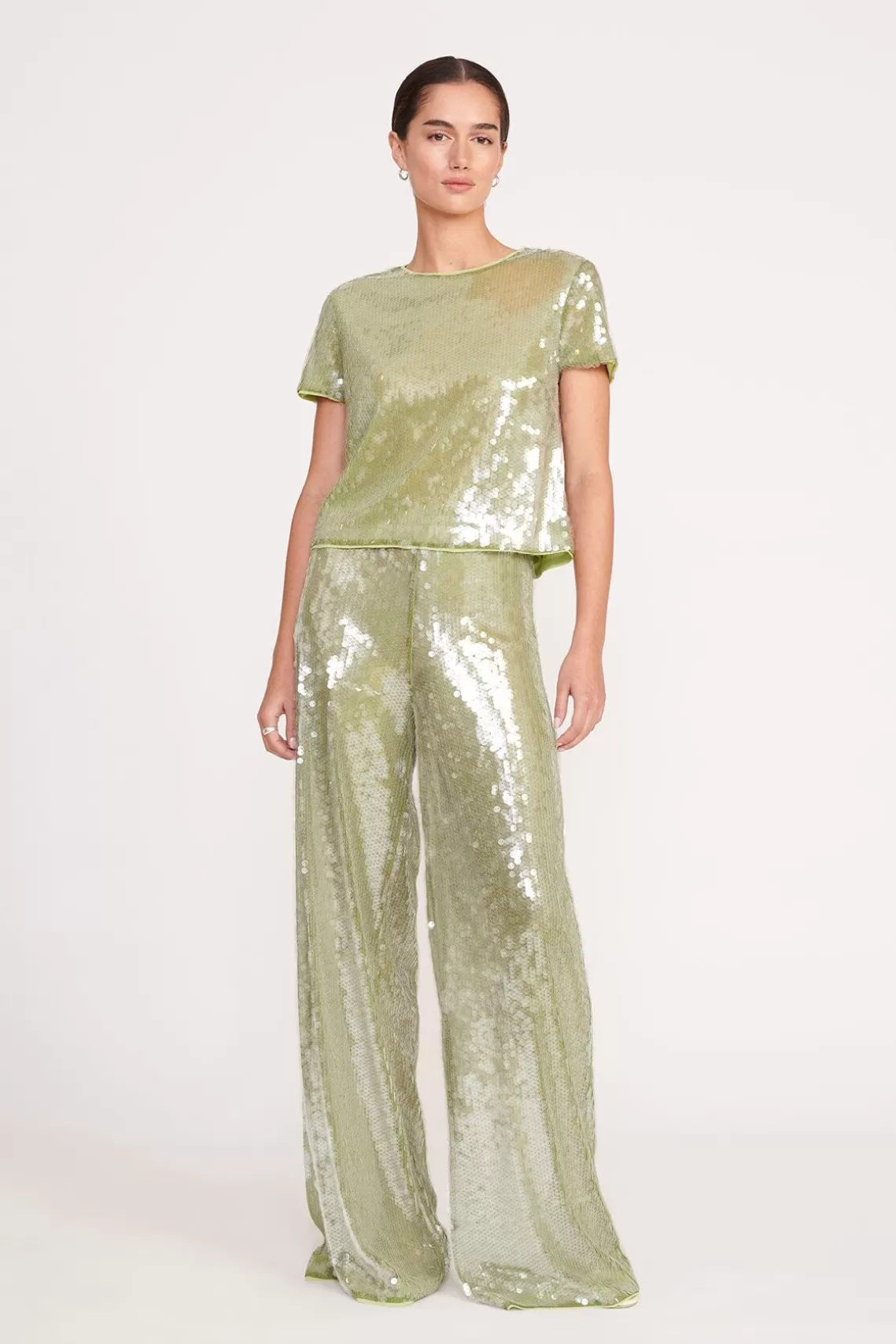 STAUD LUKE PANT  GARDEN MOSS SEQUINS