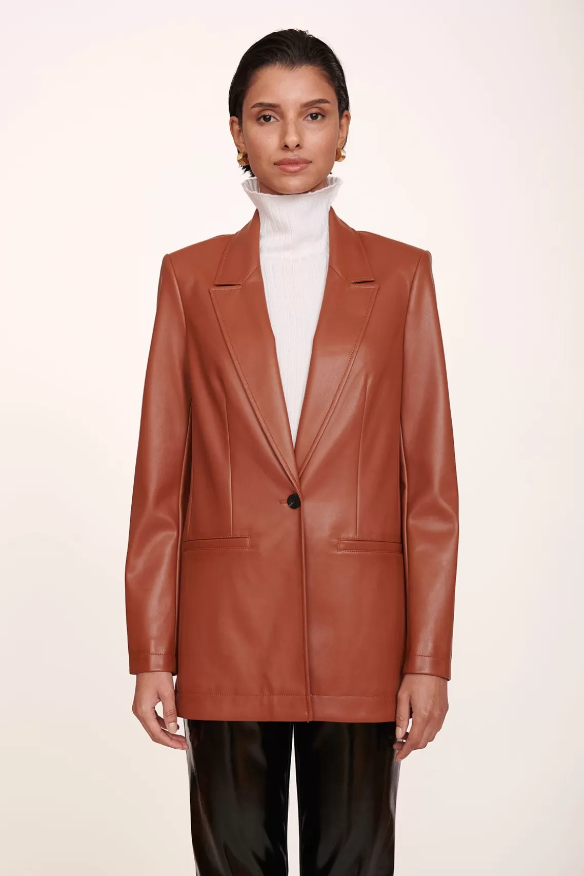 STAUD MADDEN BLAZER  WHISKEY VEGAN LEATHER