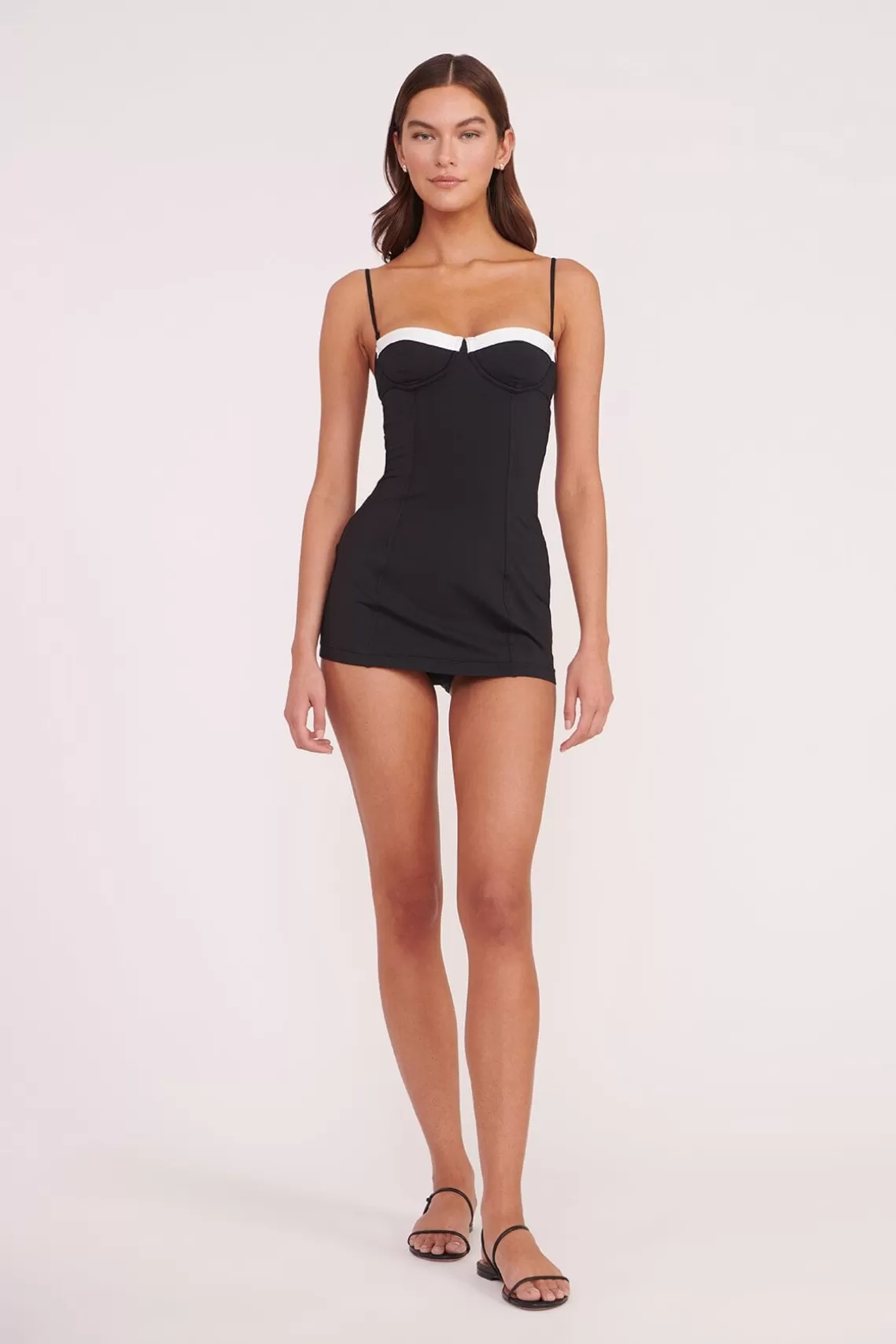 STAUD MAEVE SWIM DRESS  BLACK WHITE