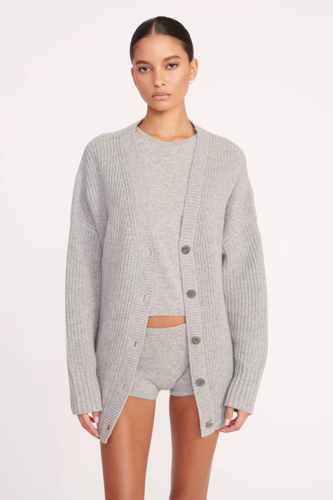 STAUD MATILDA CARDIGAN  HEATHER GREY