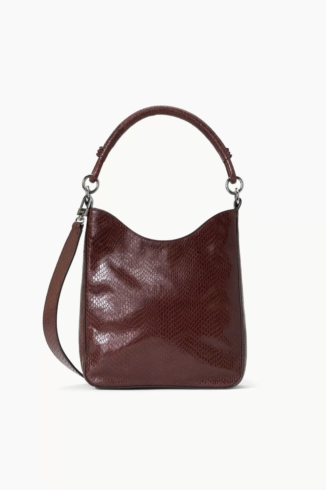 STAUD MEL BAG  MAHOGANY SNAKE EMBOSSED