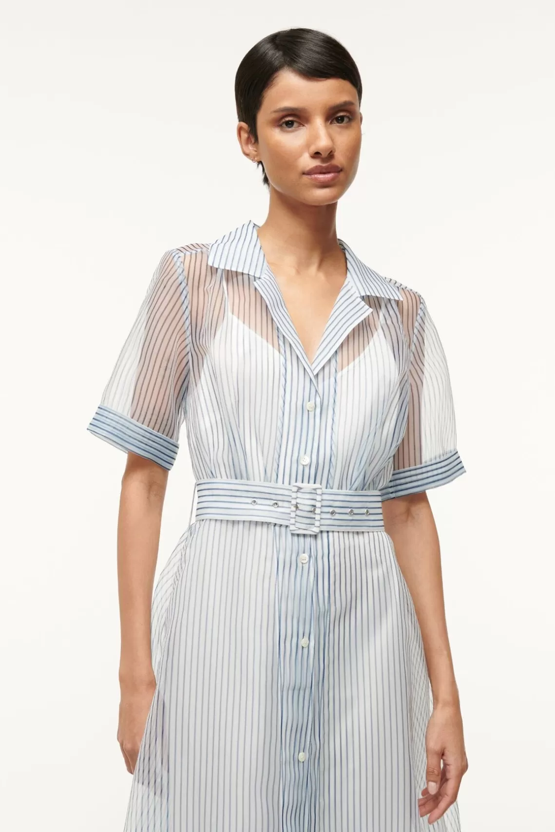 STAUD MILLIE DRESS  IVORY MICRO STRIPE