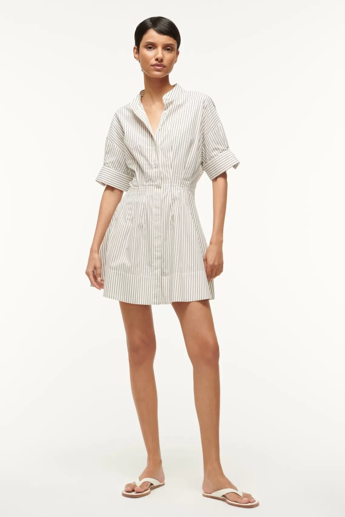 STAUD MINI LORENZA DRESS  IVORY MICRO STRIPE