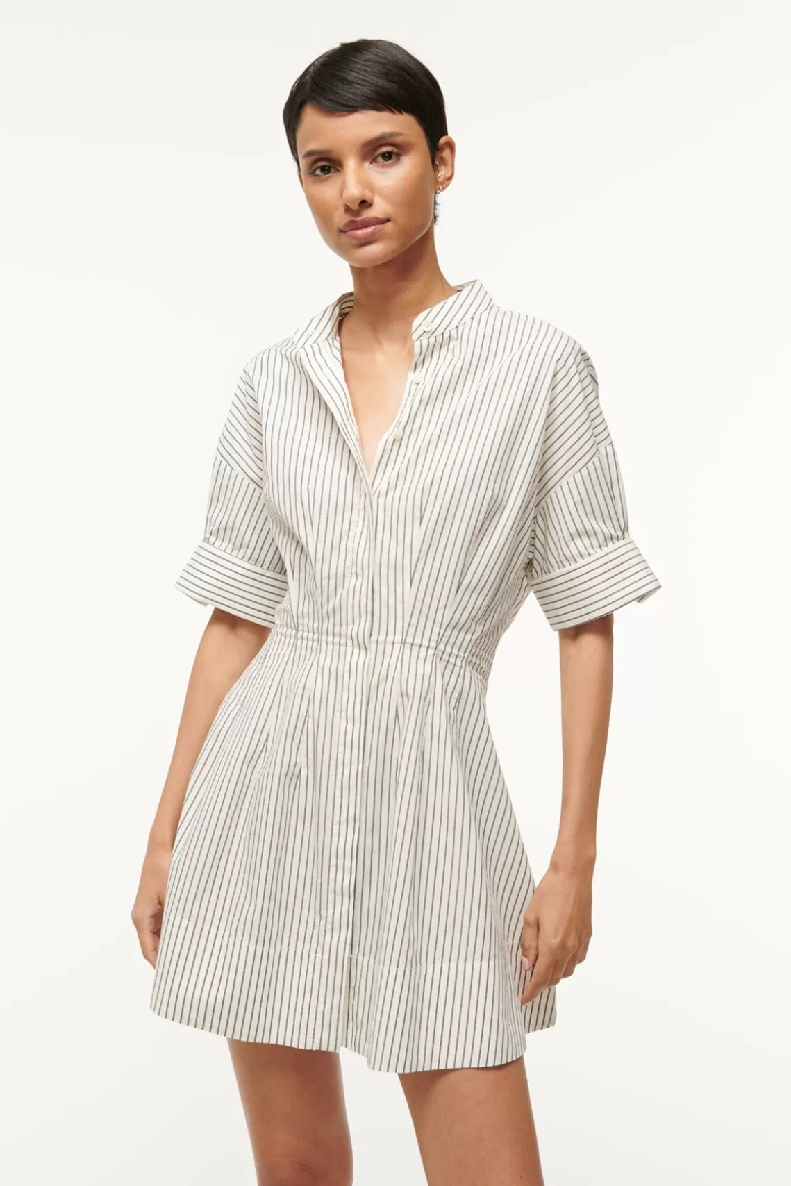 STAUD MINI LORENZA DRESS  IVORY MICRO STRIPE