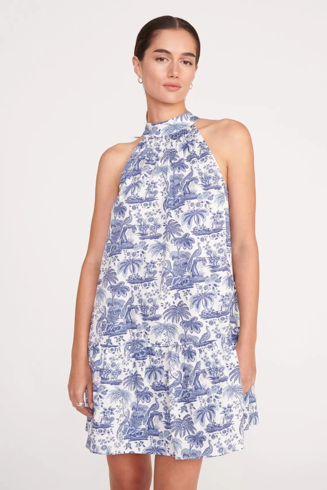 STAUD MINI MARLOWE DRESS  BLUE TOILE