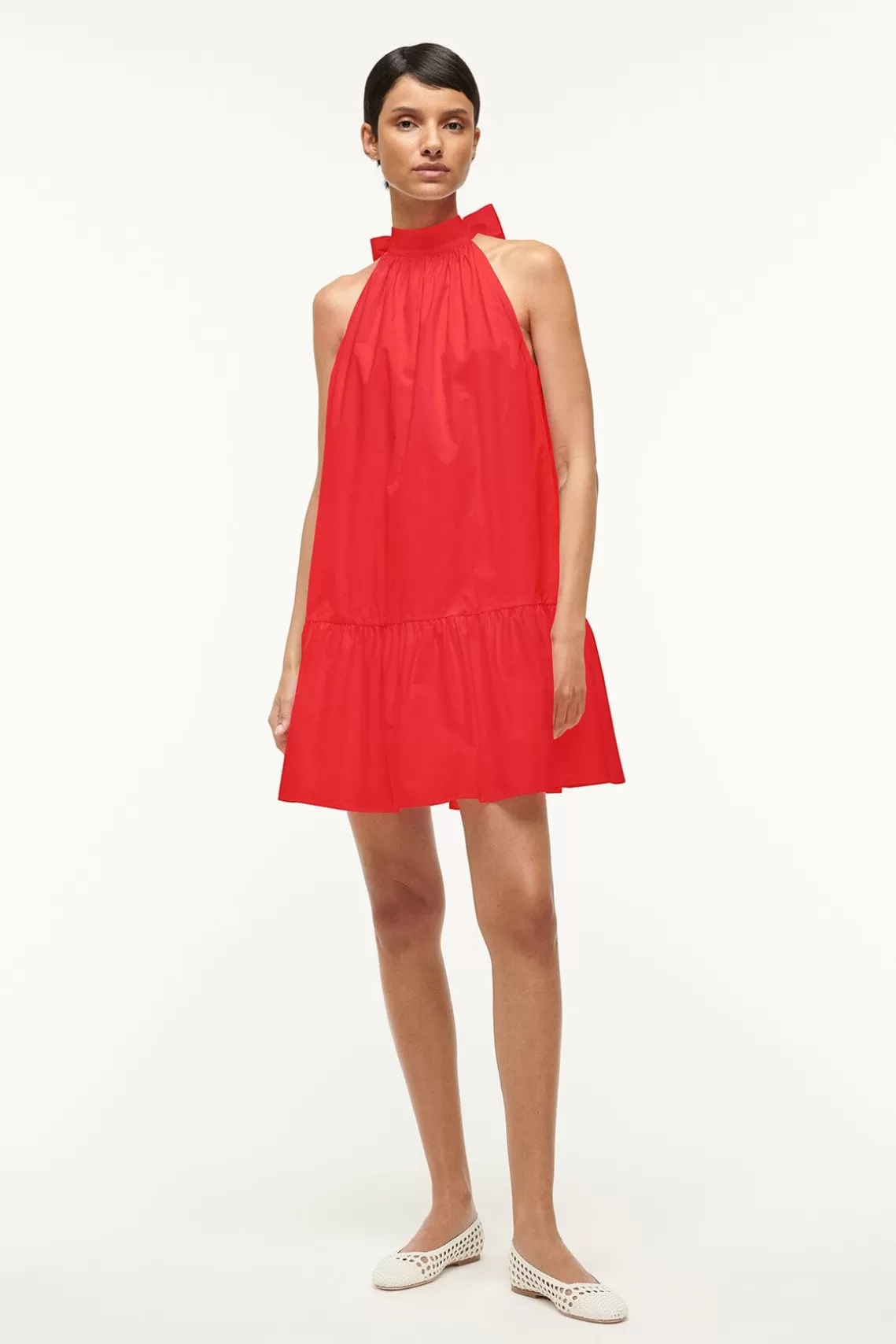 STAUD MINI MARLOWE DRESS  RED ROSE