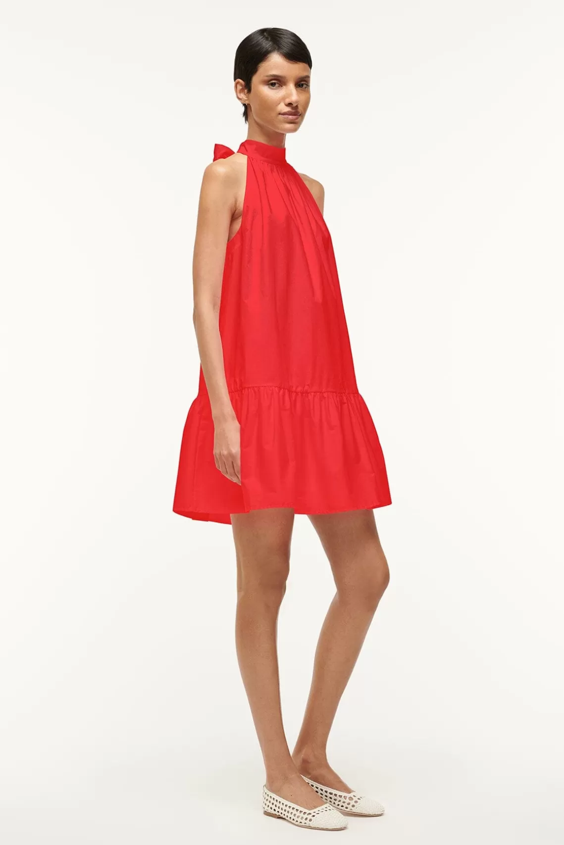 STAUD MINI MARLOWE DRESS  RED ROSE