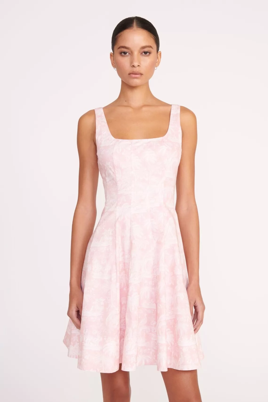 STAUD MINI WELLS DRESS  CHERRY BLOSSOM IVORY TOILE