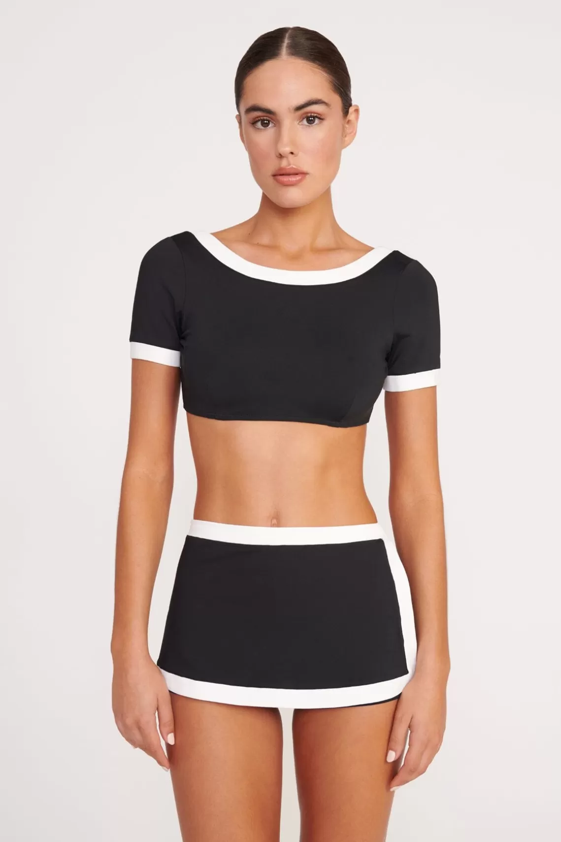 STAUD NELL SWIM SKIRT  BLACK WHITE