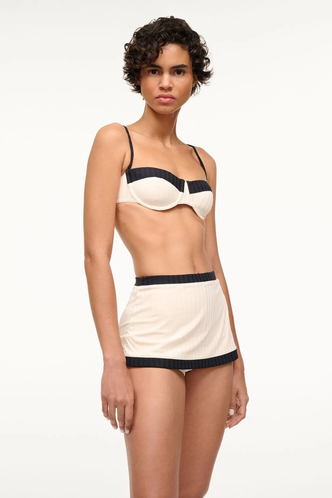 STAUD NELL SWIM SKIRT  IVORY BLACK