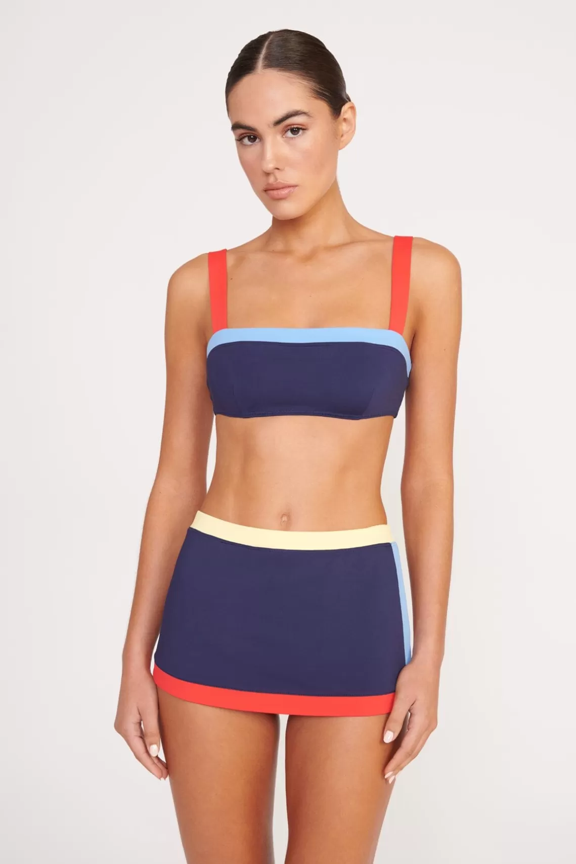 STAUD NELL SWIM SKIRT  NAVY COLORBLOCK