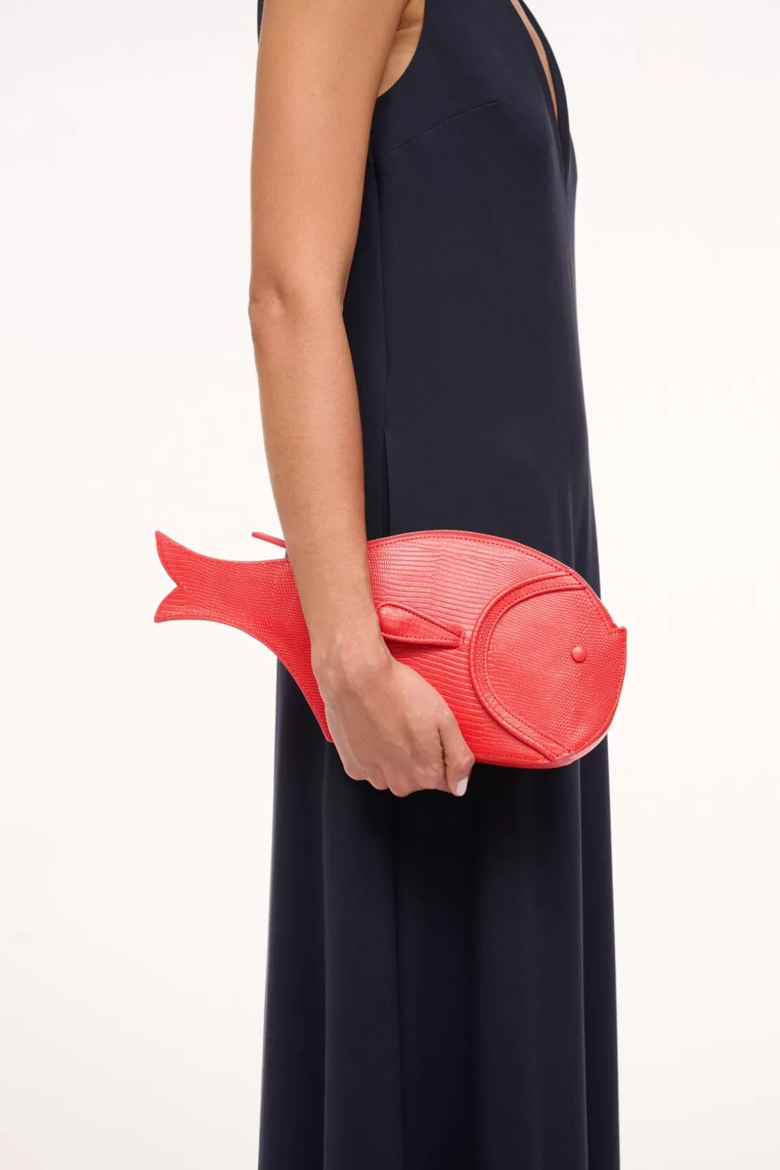 STAUD PESCE LEATHER CLUTCH  RED ROSE