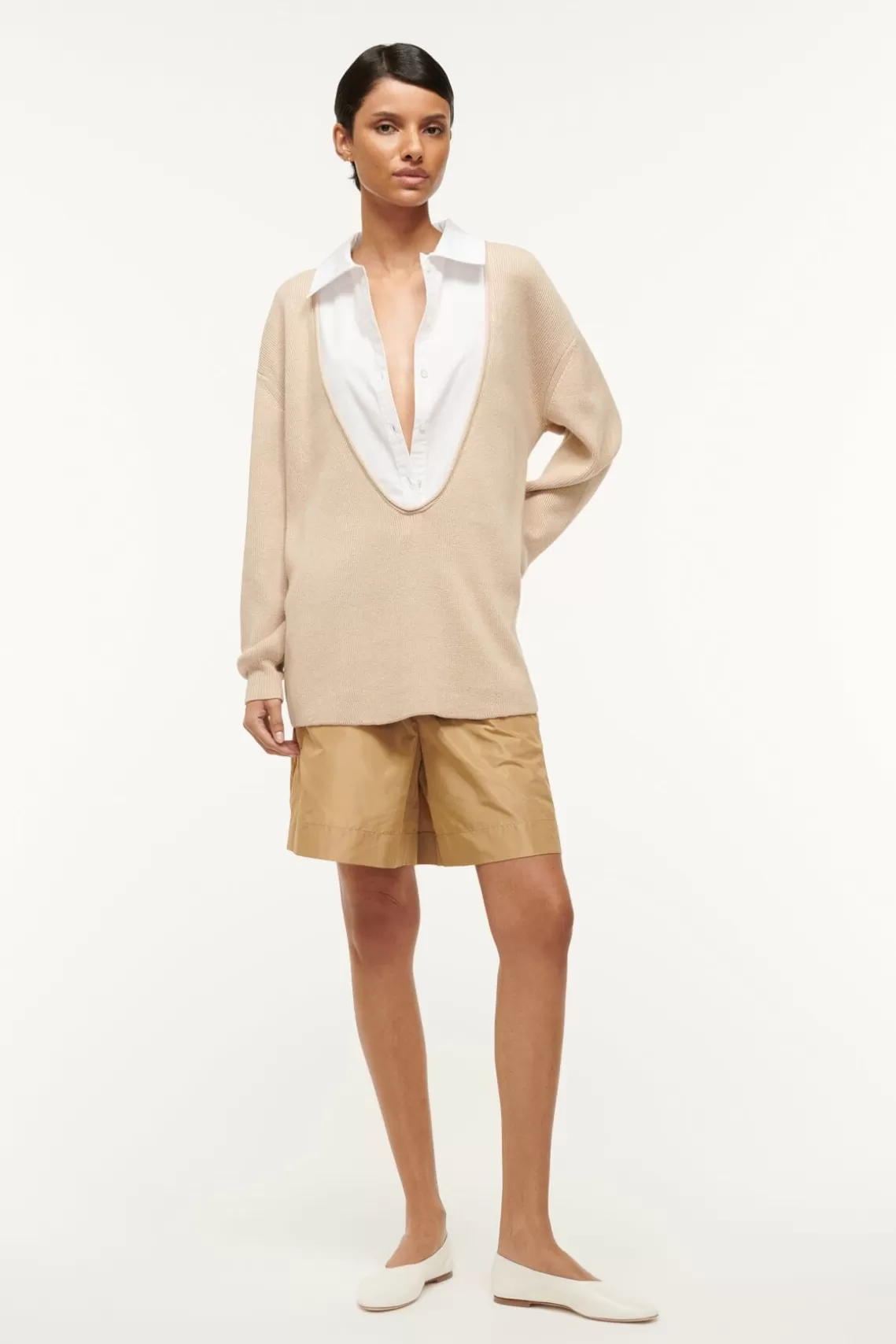 STAUD PIETRO SWEATER  CAMEL WHITE