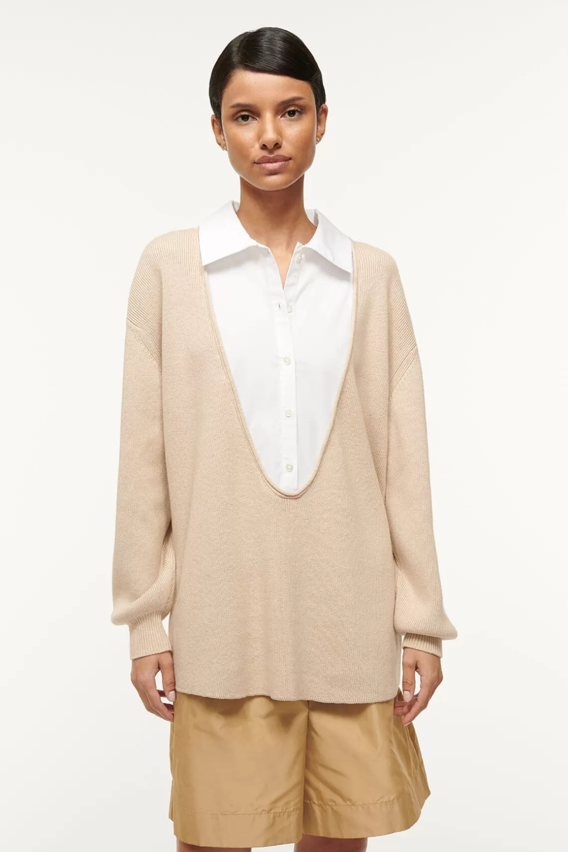 STAUD PIETRO SWEATER  CAMEL WHITE