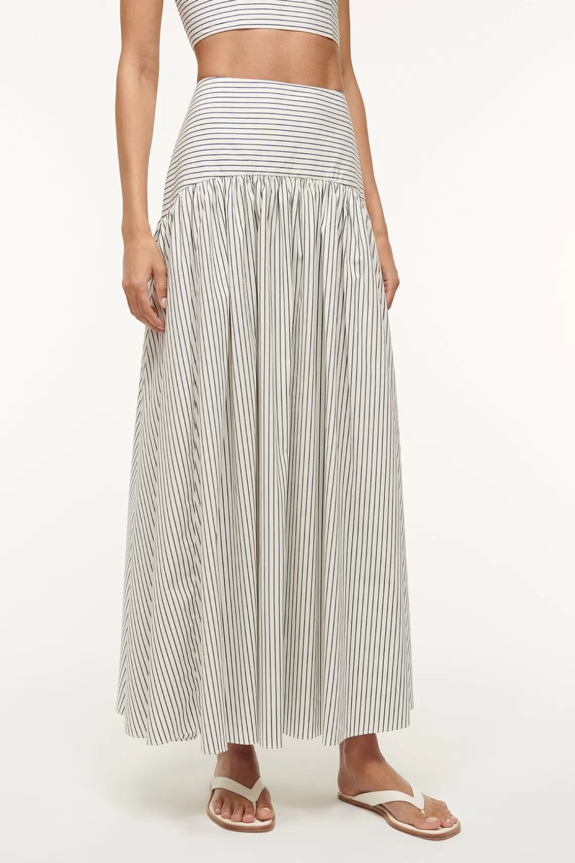 STAUD PROCIDA SKIRT  IVORY MICRO STRIPE