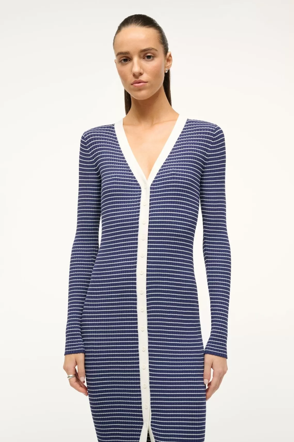 STAUD SHOKO SWEATER  NAVY MICRO STRIPE