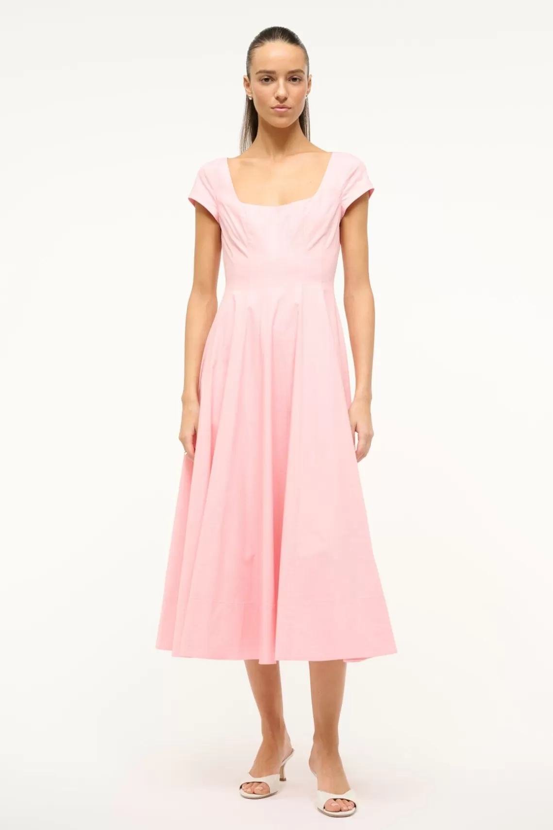 STAUD SHORT SLEEVE WELLS DRESS  PEARL PINK