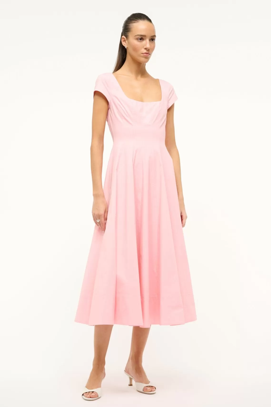 STAUD SHORT SLEEVE WELLS DRESS  PEARL PINK