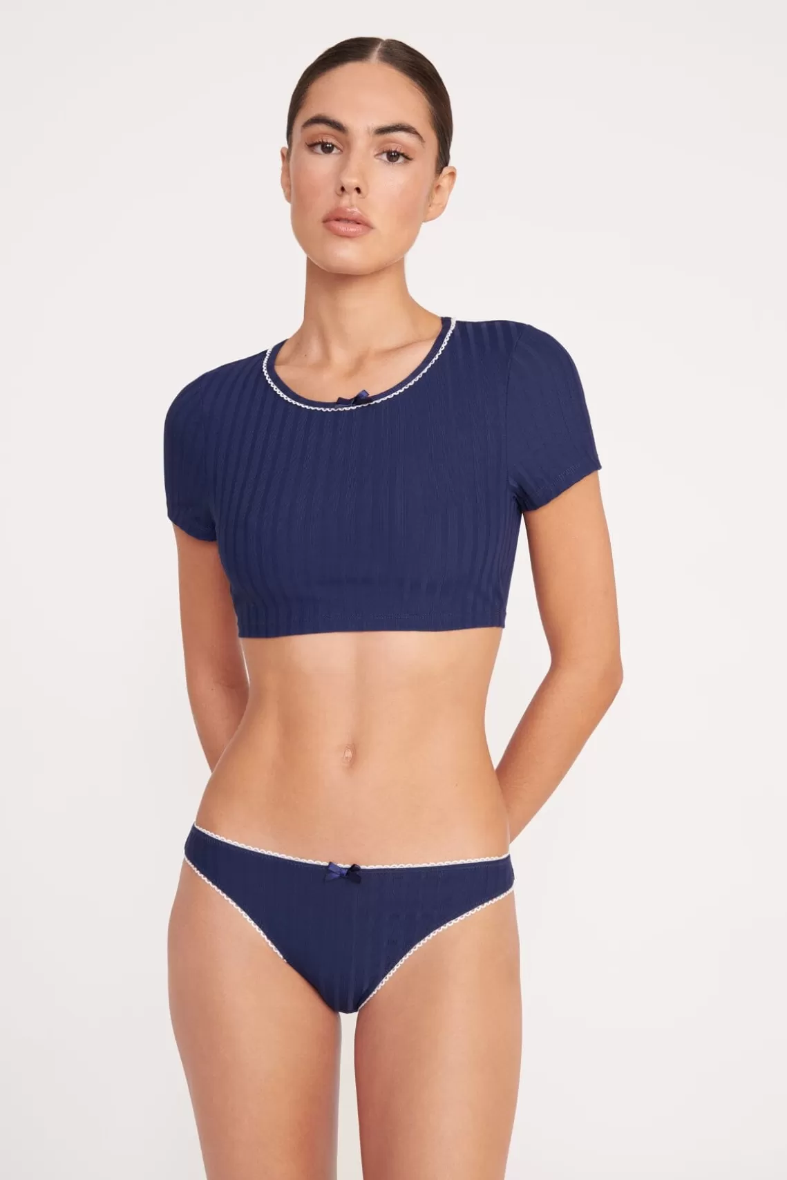 STAUD SOLEIL SWIM TOP  NAVY WHITE