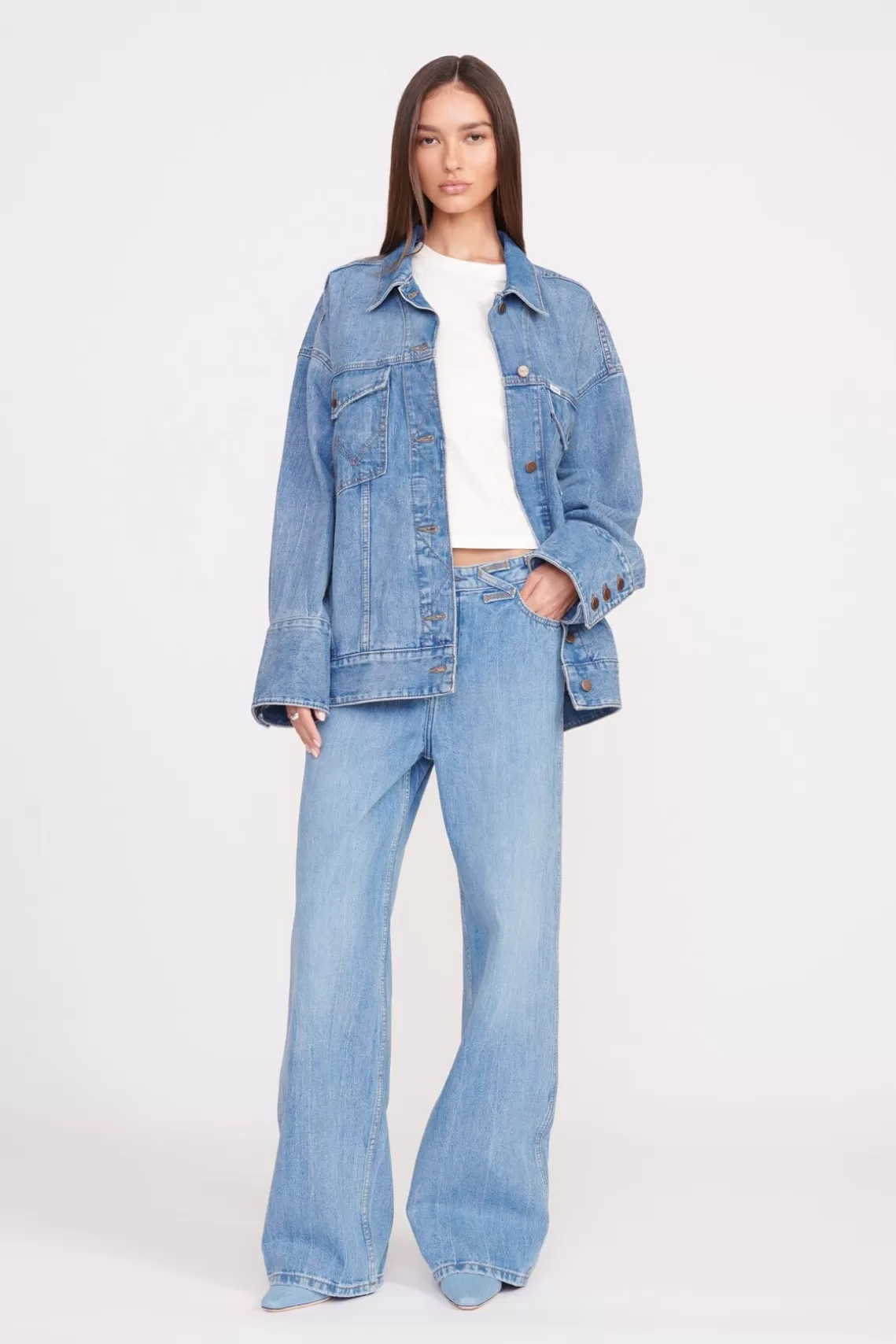 STAUD + WRANGLER THE BIGGEST JEAN JACKET  MID BLUE