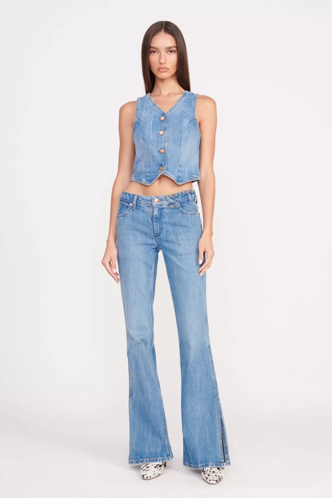 STAUD + WRANGLER THE BIKINI JEAN  MID BLUE