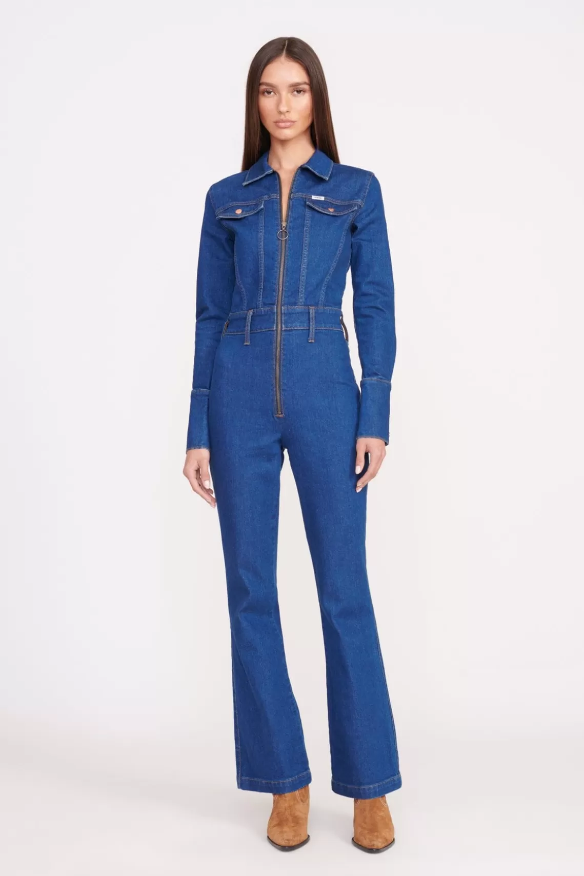 STAUD + WRANGLER THE BODY JUMPSUIT  DARK RINSE