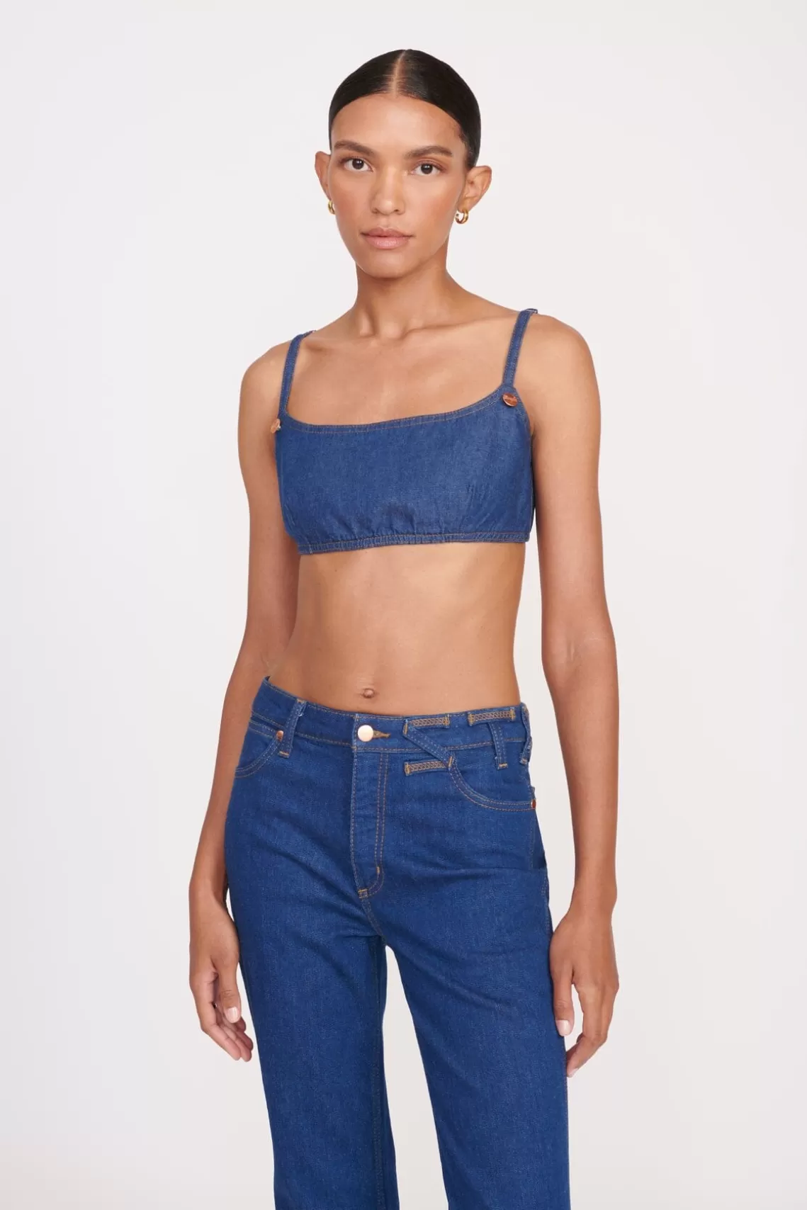 STAUD + WRANGLER THE JEAN BIKINI TOP  DARK RINSE