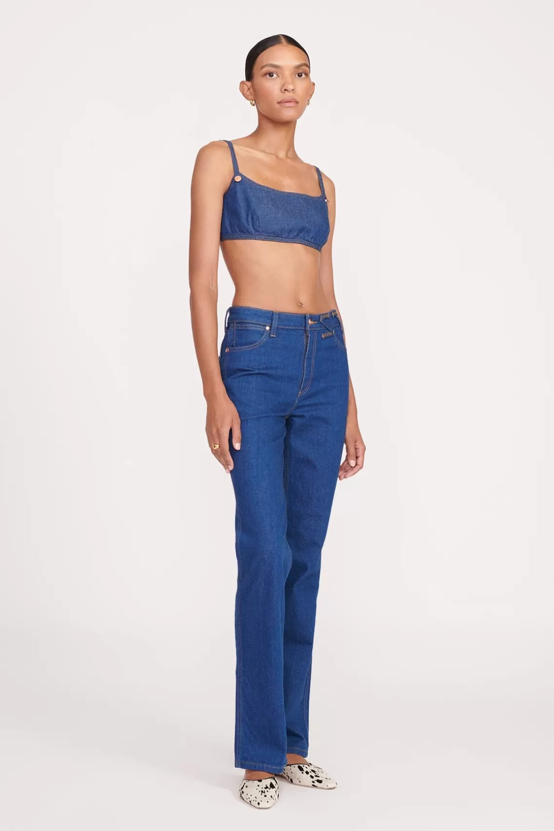 STAUD + WRANGLER THE JEAN BIKINI TOP  DARK RINSE