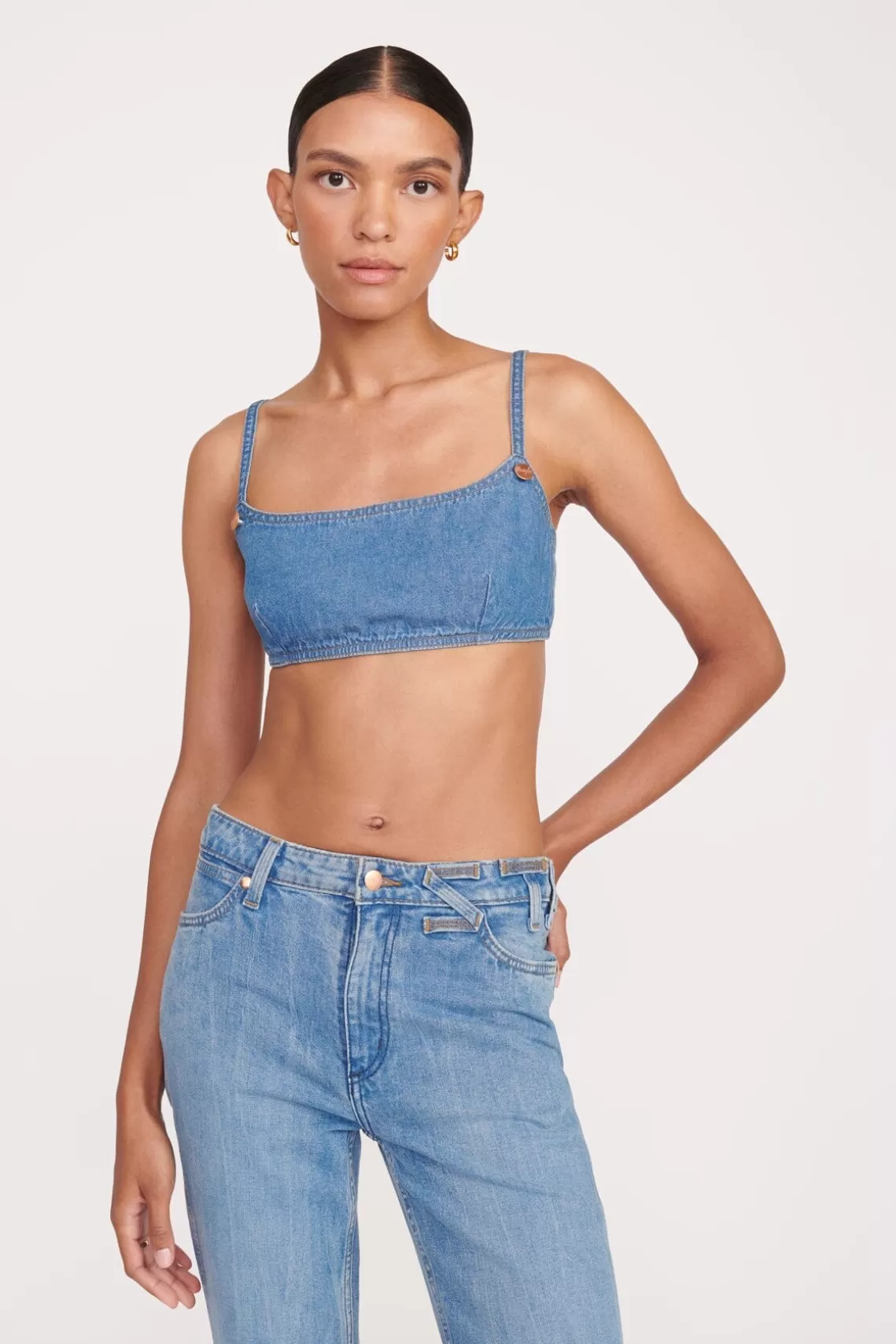 STAUD + WRANGLER THE JEAN BIKINI TOP  MID BLUE