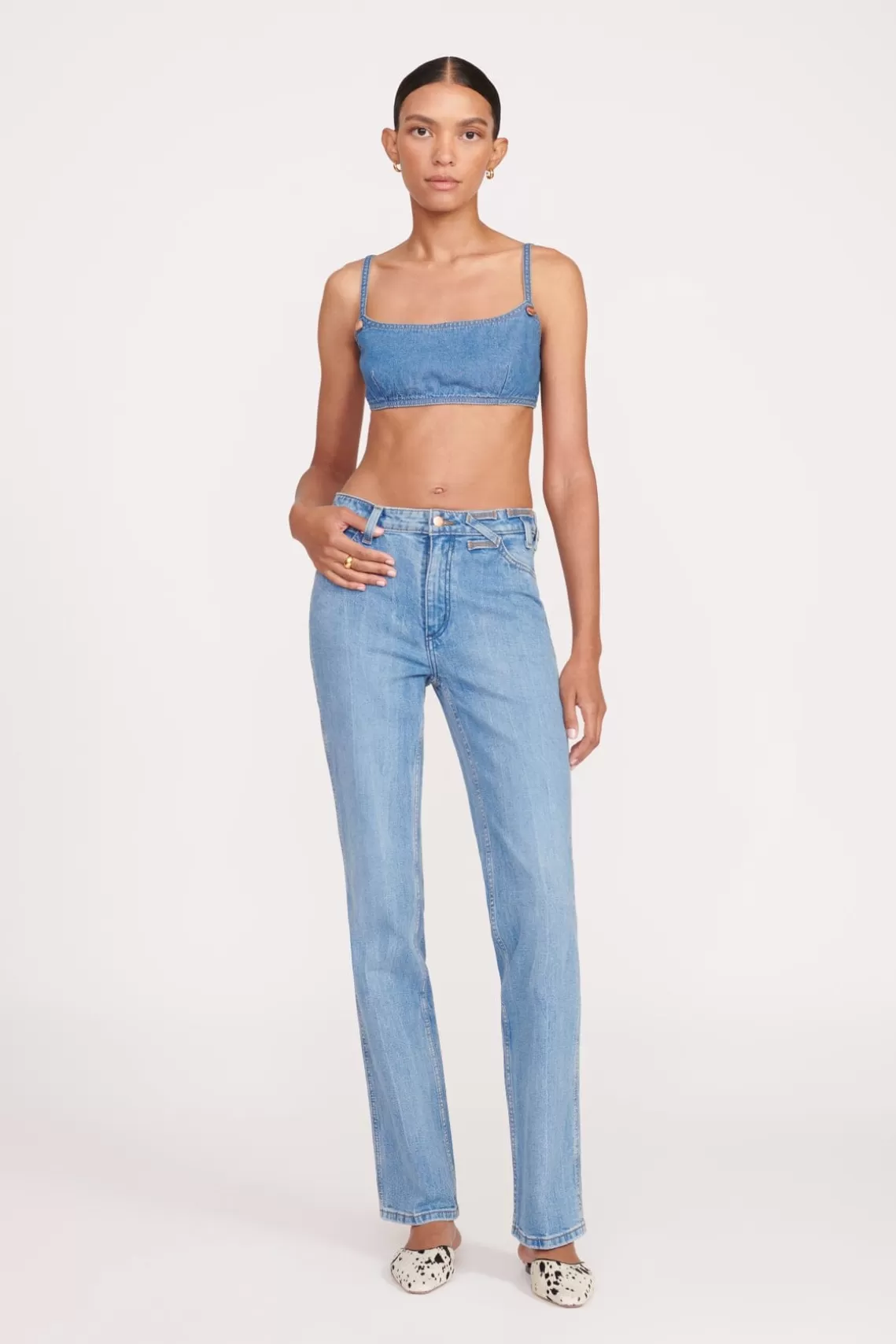 STAUD + WRANGLER THE JEAN BIKINI TOP  MID BLUE