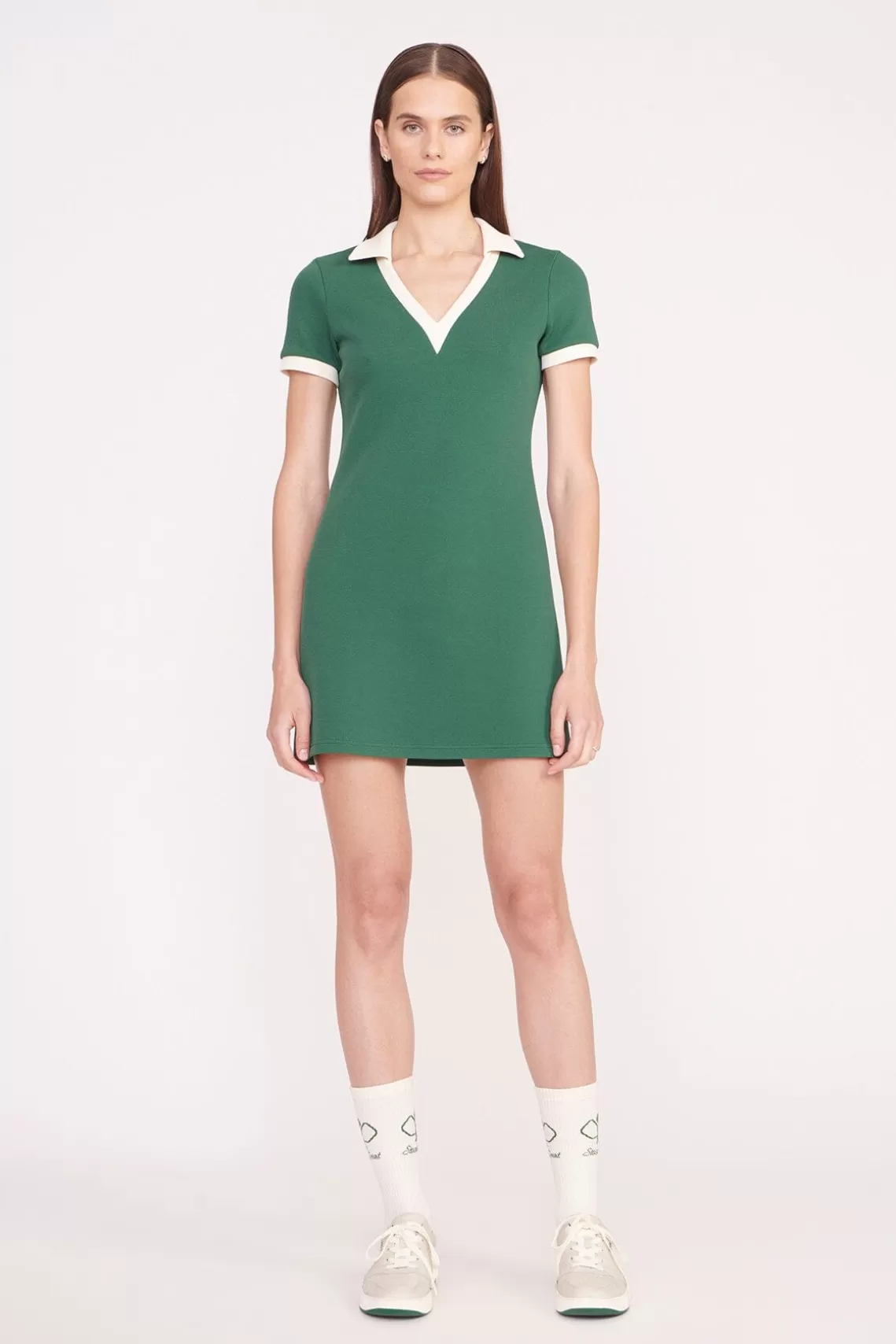 STAUD VOLLEY DRESS  COURT GREEN IVORY