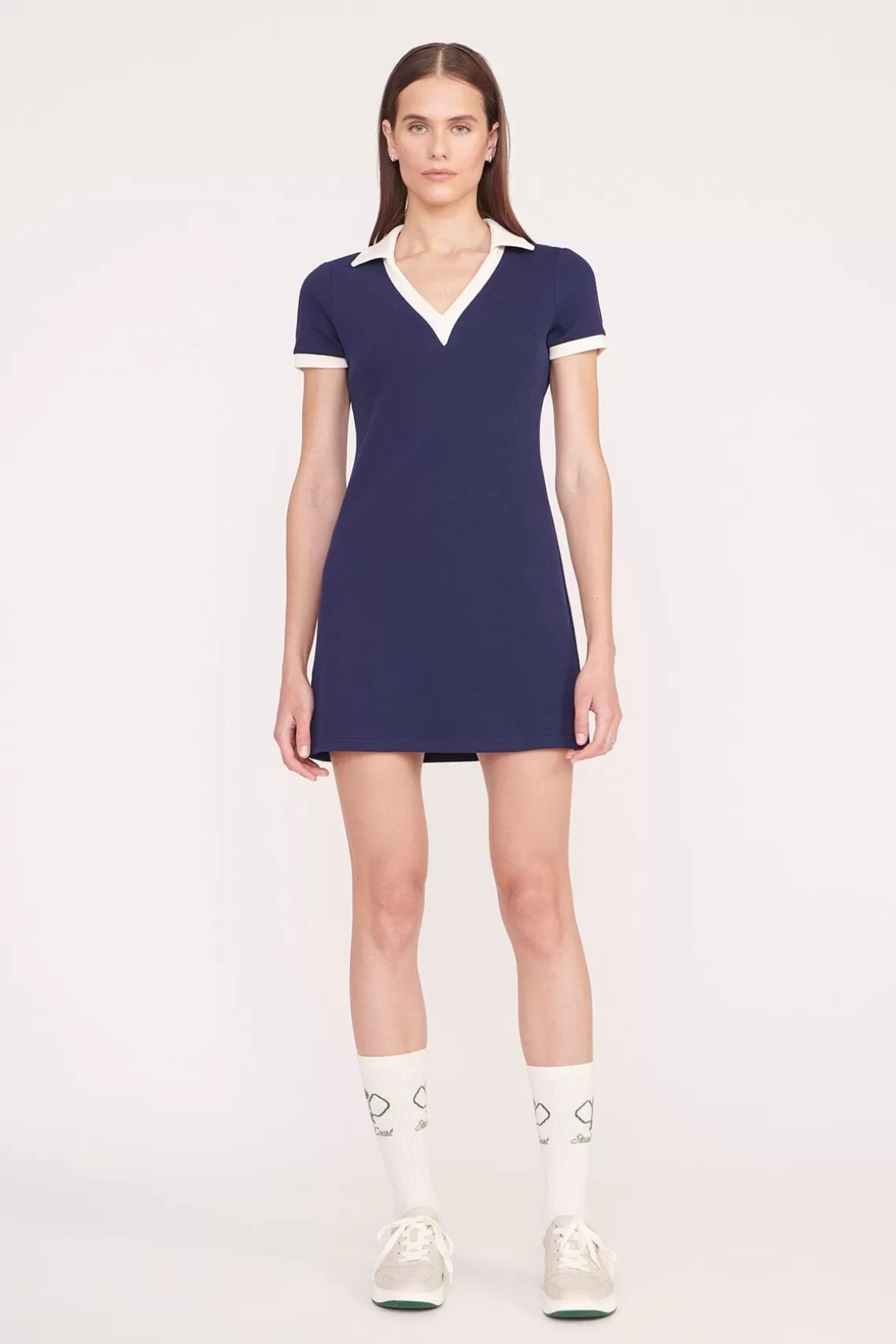 STAUD VOLLEY DRESS  NAVY IVORY