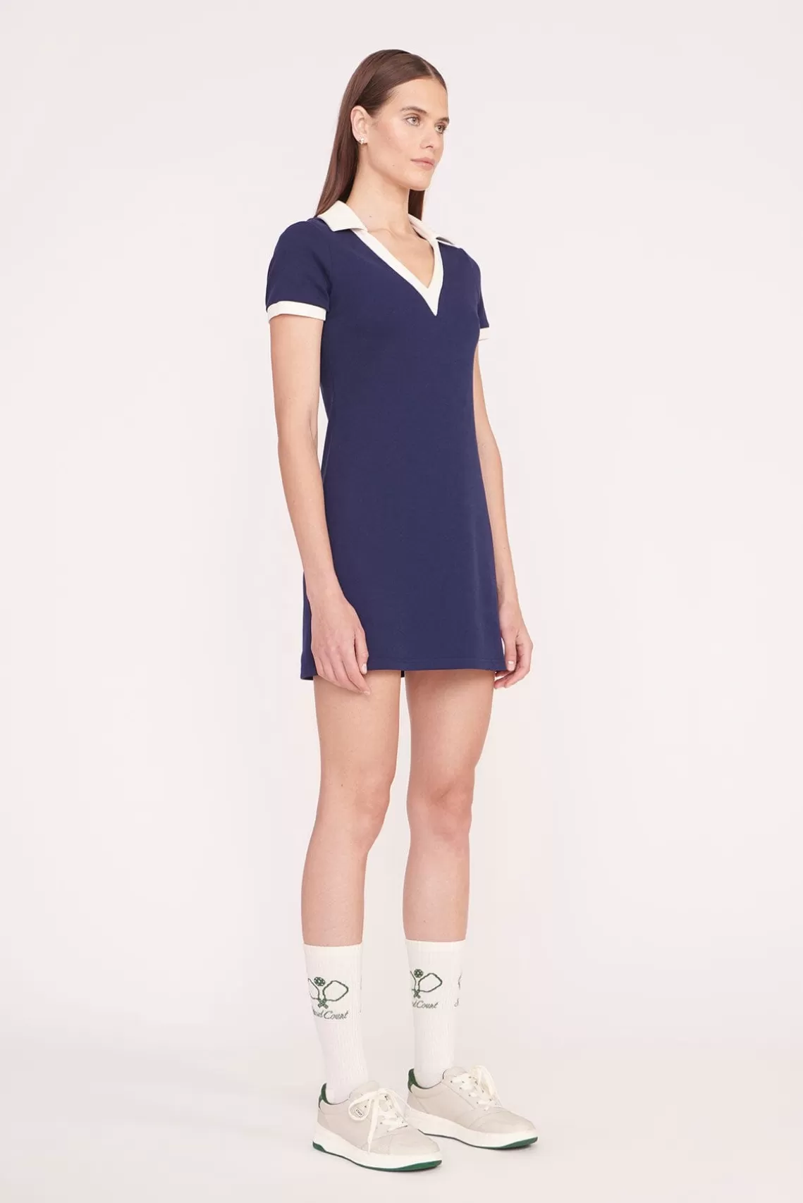 STAUD VOLLEY DRESS  NAVY IVORY