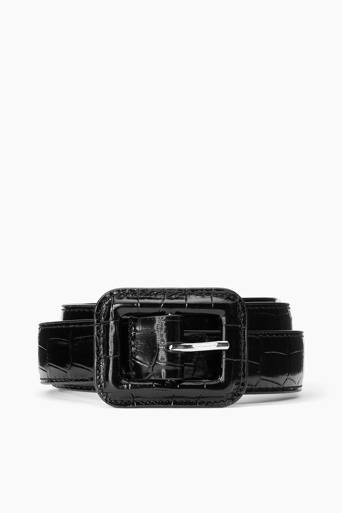 STAUD WAIST BELT  BLACK CROC EMBOSSED