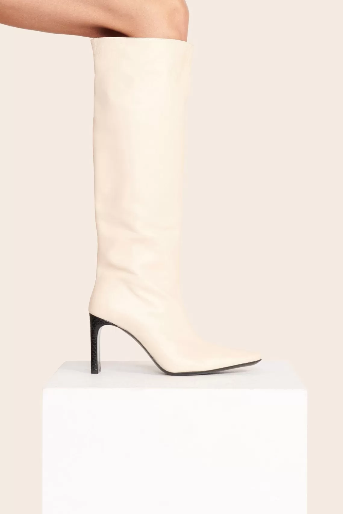 STAUD WALLY HIGH HEEL BOOT  CREAM BLACK