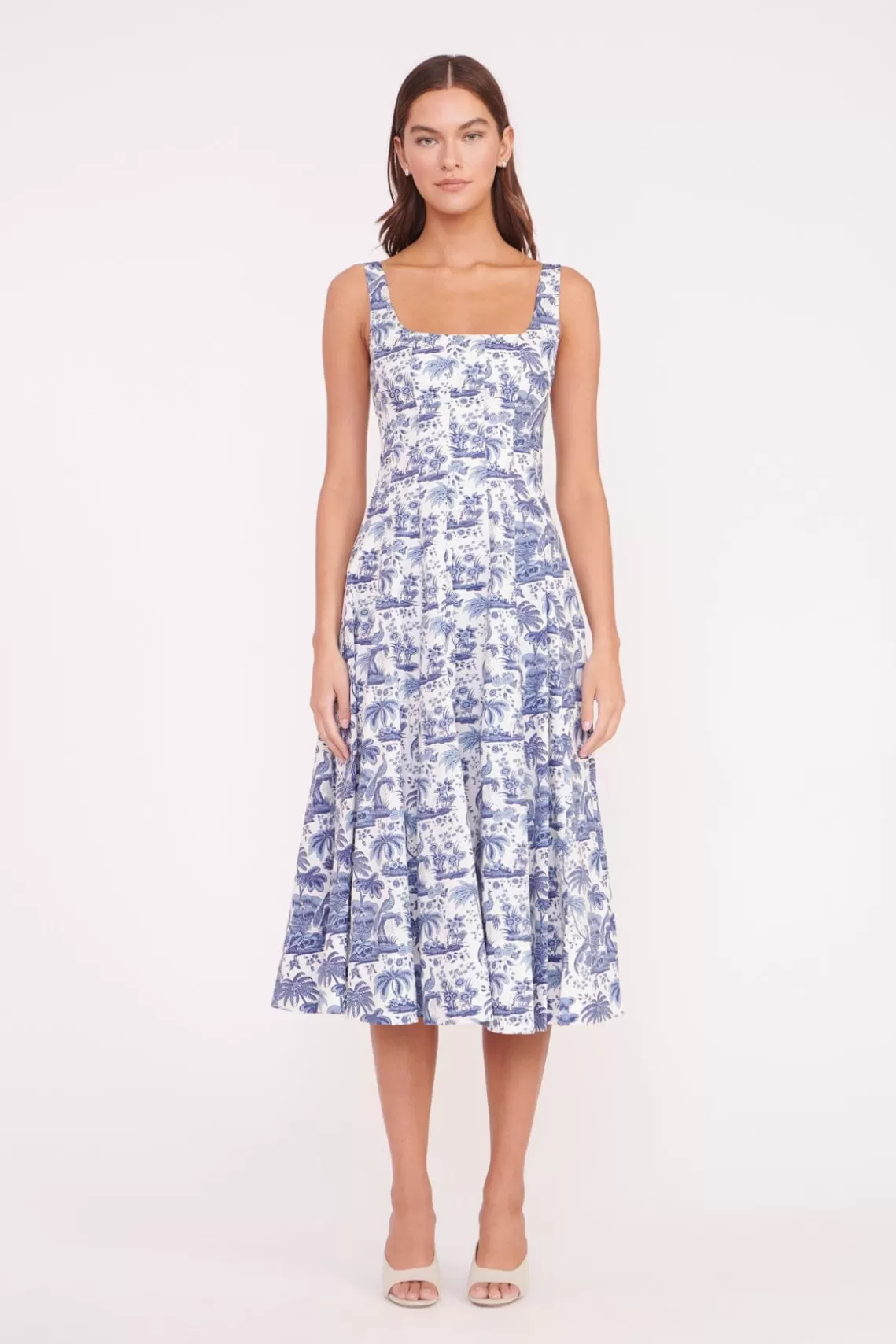 STAUD WELLS DRESS  BLUE TOILE