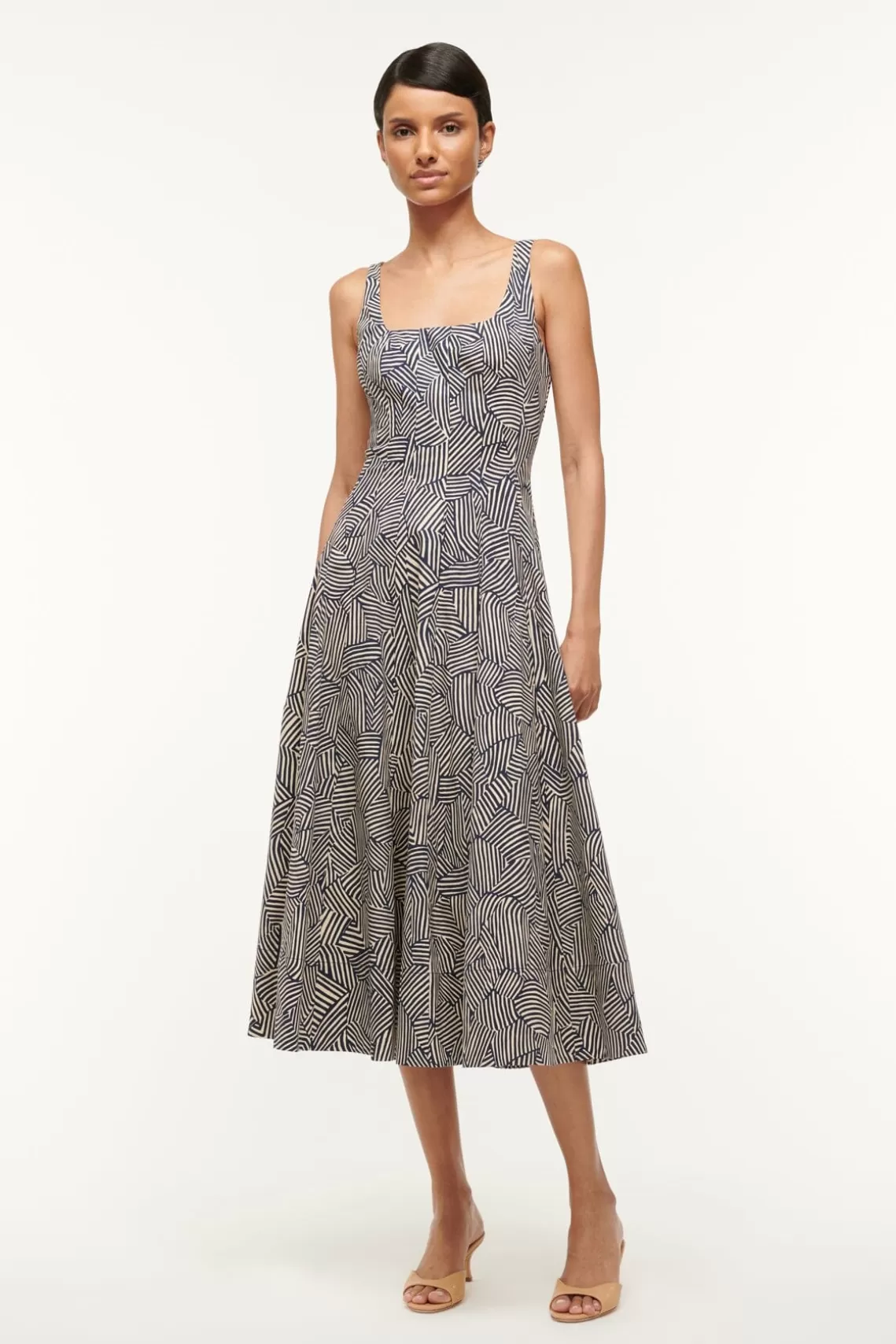 STAUD WELLS DRESS  NAVY MOSAIC