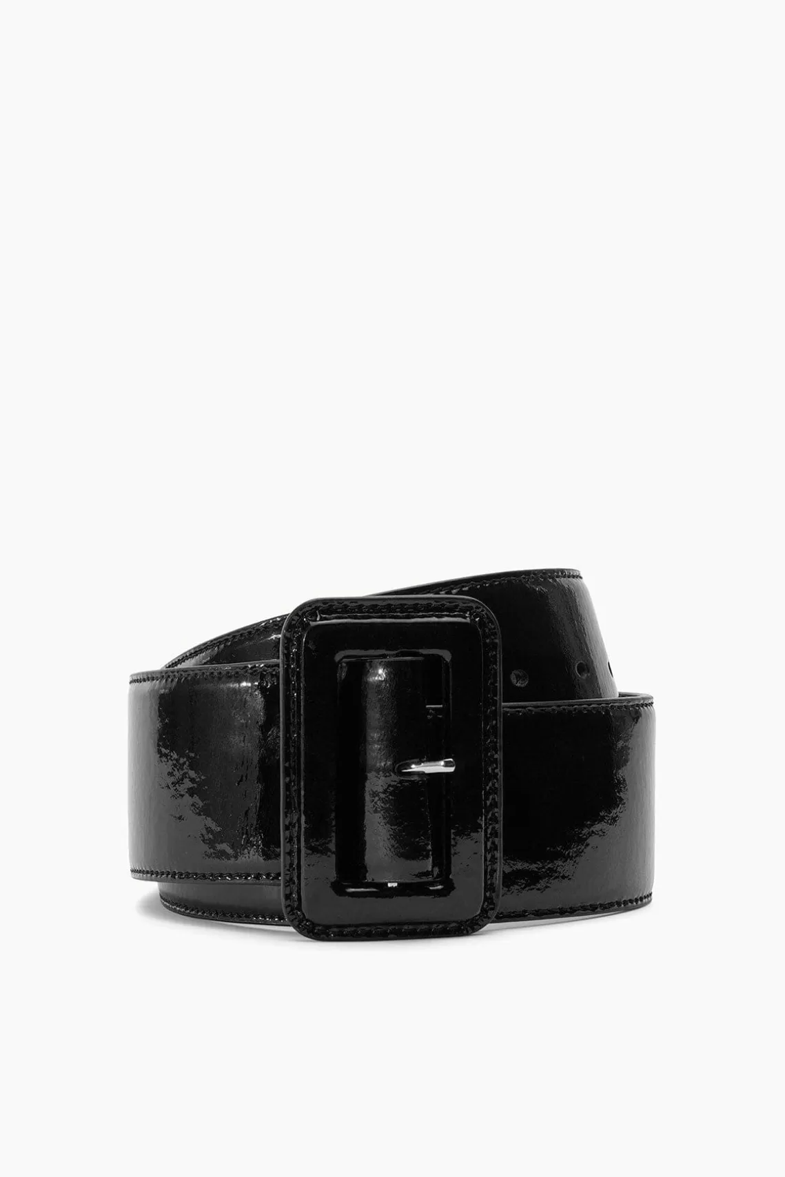 STAUD WIDE WAIST BELT  BLACK PATENT